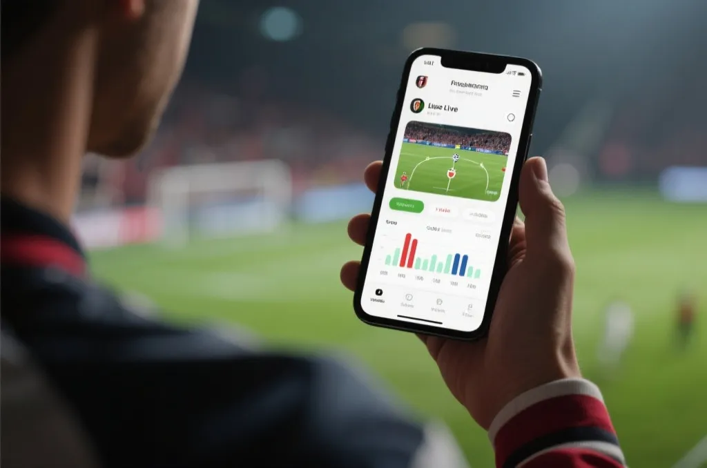 Sleek and modern sports mobile application UI design showing football match statistics on a smartphone